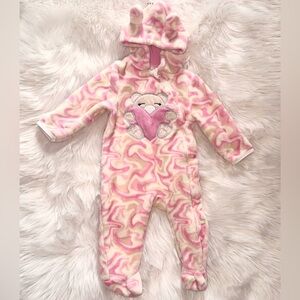 Little Joy Baby’s One-piece Hooded Pink & Cream Jumpsuit Size 6-9M